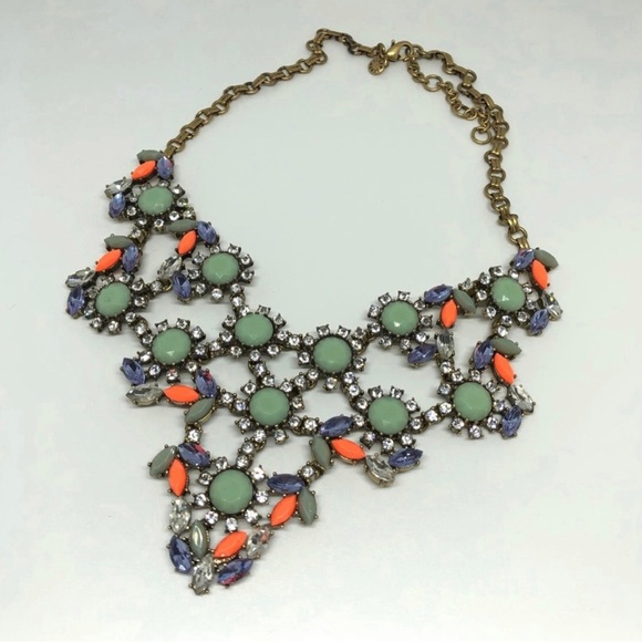 J.Crew Art Deco Colorful Crystal Glass Bib Statement Necklace - Picture 4 of 16
